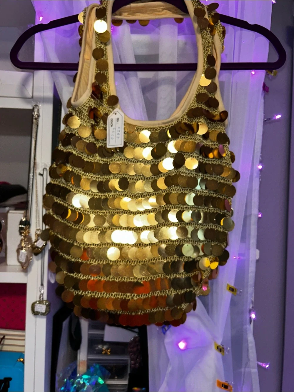 Gold Sequin Hobo Bag - Women’s Shiny Disc Tote